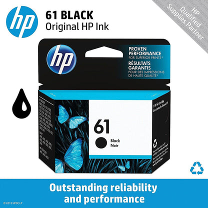 HP 61 Black Ink Cartridge | Works with DeskJet 1000, 1010, 1050, 1510, 2050, 2510, 2540, 3000, 3050, 3510; ENVY 4500, 5530; OfficeJet 2620, 4630 Series | Eligible for Instant Ink | CH561WN