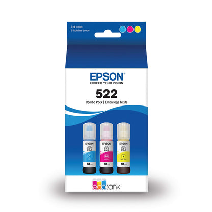 EPSON 522 EcoTank Ink Ultra-high Capacity Bottle Colour Combo Pack (T522520-S) Works with EcoTank ET-2400, ET-2720, ET-2800, ET-2803, ET-2840, ET-4700, ET-4800, ET-4810