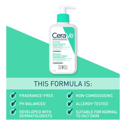 CeraVe FOAMING Face Cleanser, Gentle Face Wash with Hyaluronic Acid, Niacinamide, Ceramides. Makeup Remover for oily skin, won’t clog pores. Oil & sebum control. Non-Comedogenic, Sensitive Skin, Men & Women, 562ML