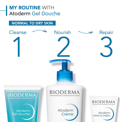 Bioderma - Atoderm Shower Gel Body Wash - Moisturizing Face and Body Cleanser for Normal to Dehydrated Sensitive Skin, 1lt