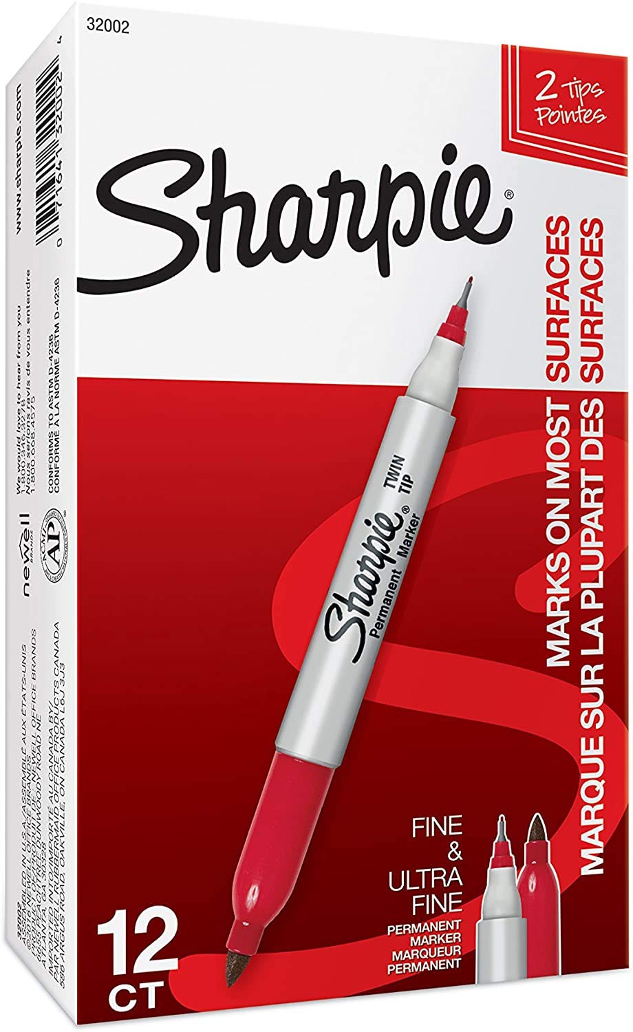 Sharpie Twin Tip Permanent Markers, Fine and Ultra Fine, Black, 2 Count