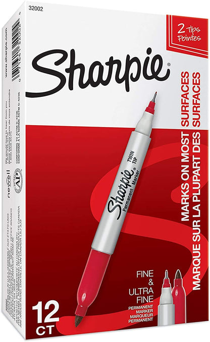 Sharpie Twin Tip Permanent Markers, Fine and Ultra Fine, Black, 2 Count