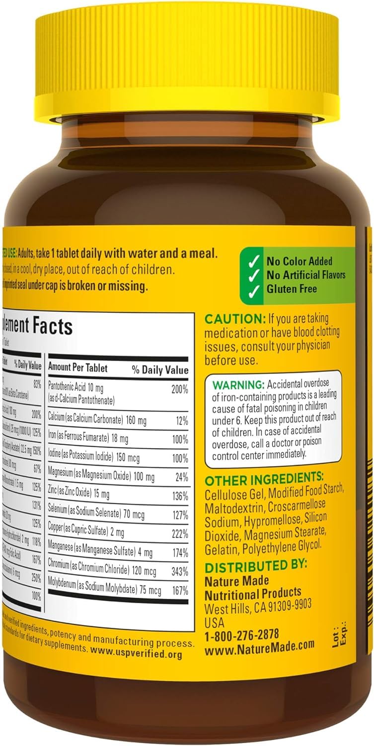 Nature Made Multivitamin Tablets with Iron, Multivitamin for Women and Men for Daily Nutritional Support, 130 Tablets, 130 Day Supply