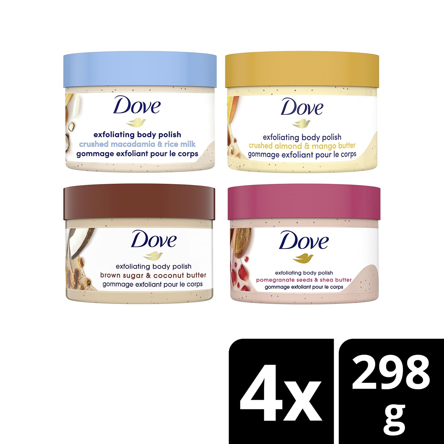 Dove Exfoliating Body Polish Scrub For Silky, Soft Skin Pomegranate and Shea Butter Body Scrub Exfoliates and Provides Lasting Nourishment 10.5 oz