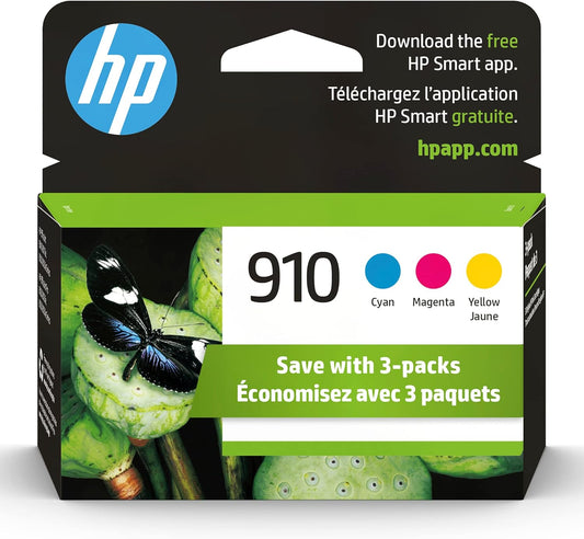 Original HP 910 Cyan, Magenta, Yellow Ink Cartridges (3-pack) | Works with HP OfficeJet 8018, 8022; HP OfficeJet Pro 8020, 8025, 8035| Eligible for Instant Ink | 3YN97AN