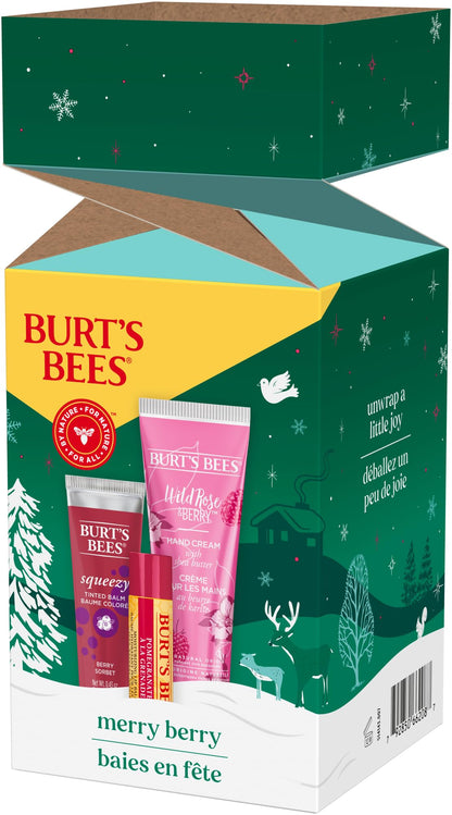 Burt's Bees Kissable Colour Gift Set, Warm Collection, 3 Lip Shimmers in Peony, Rhubarb and Fig