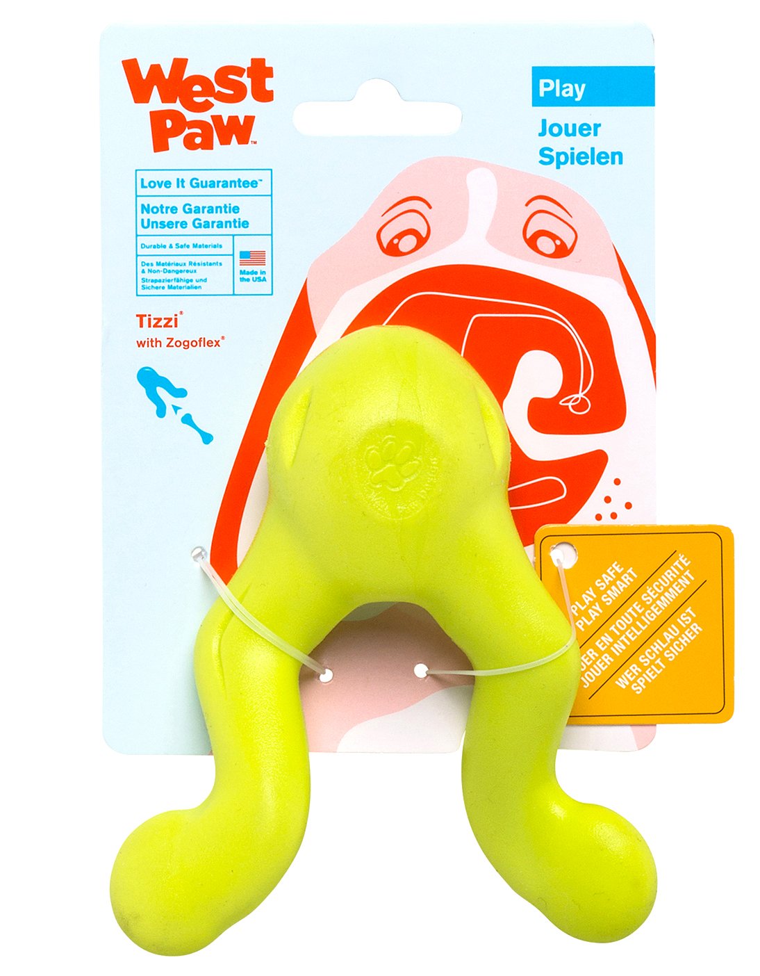 West Paw Zogoflex Tizzi Interactive Treat Dispensing Dog Fetch Play Toy, 100% Guaranteed Tough, It Floats!, Made in USA, 4.5-Inch Small, Aqua