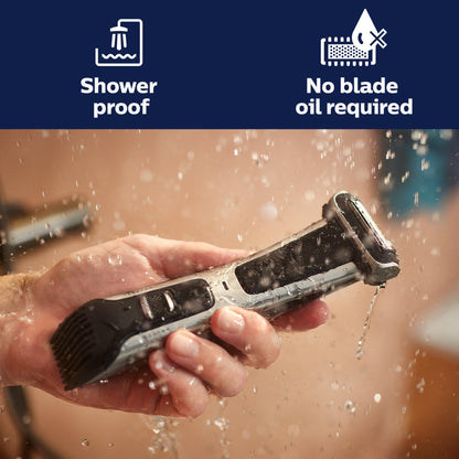 Philips Bodygroom Body & Intimate area Trimmer, Ultimate manscaping tool, removes short, long & thick hair in a single stroke with its 4 directional pivoting head. Skin protect technology, BG7025/15