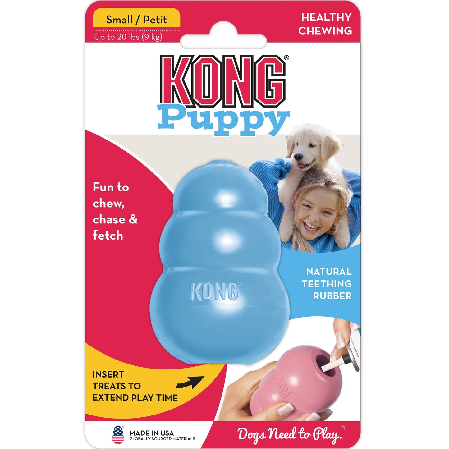 KONG Puppy Toy Natural Teething Rubber -Fun to Chew, Chase & Fetch- For Large Puppies (Color May Vary)