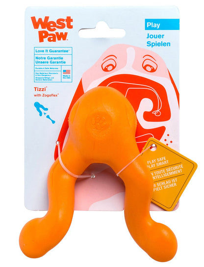 West Paw Zogoflex Tizzi Interactive Treat Dispensing Dog Fetch Play Toy, 100% Guaranteed Tough, It Floats!, Made in USA, 4.5-Inch Small, Aqua