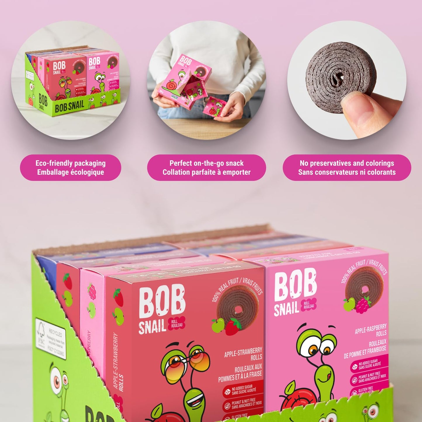 Bob Snail Healthy Snacks Berry Mix Family Pack - Nut free fruit Rolls with Blueberry, Raspberry & Strawberry, Candy box Fruit Snacks, All Natural Healthy Snacks for kids, No Added Sugar sour Candy, 80 pcs Pack / 800 gram candy bulk (Blueberry, Raspberry &