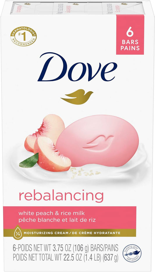 Dove Beauty Bar Gentle Cleanser Moisturizes To Help Rebalance Skin Peach and Rice Milk Gentle Bar Soap Cleanser