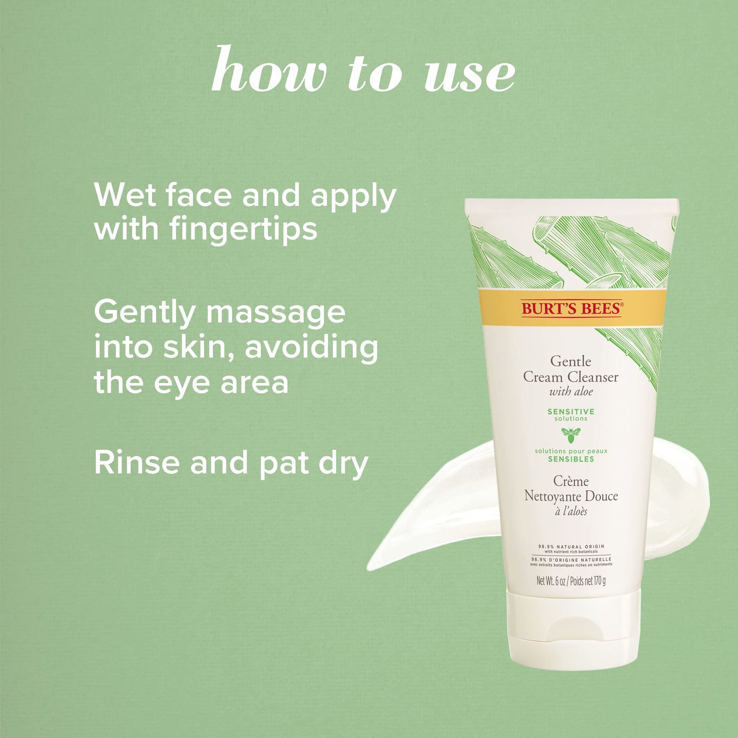 Burt's Bees Sensitive Hydrating Gentle Daily Face Cream Moisturizer Face Lotion for Sensitive Skin with Aloe and Rice Milk, 98.9% Natural Origin, Developed with Dermatologists, 51g