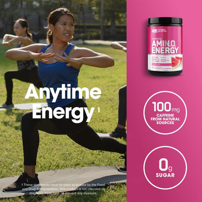 Optimum Nutrition Amino Energy Powder – Anytime energy convenient energy powder, Pre- workout with Green Tea, BCAA and Green Coffee Extract – Watermelon: 30 servings (270g tub, packaging may vary)