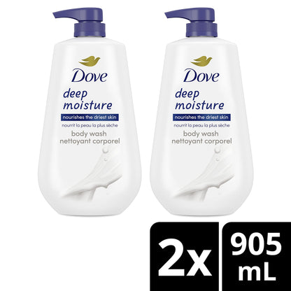 Dove Deep Moisture Body Wash with Pump, for nourishing the driest skin, 905ml (Pack of 2)