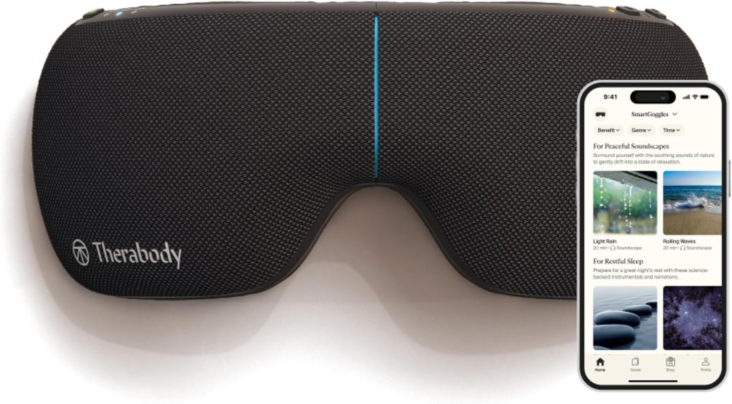 Therabody SmartGoggles 2.0 Heated Eye Mask & Eye Massager - Blackout Sleep Mask & Temple Massage for Personalized Relaxation, Stress Relief & Headache Relief