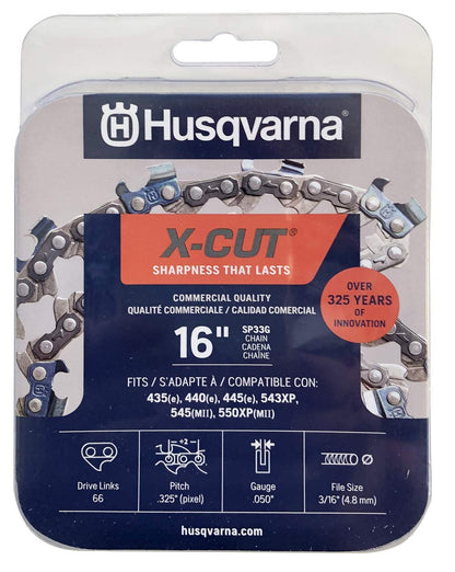 Husqvarna 581643603 X-Cut SP33G 18" Chainsaw Chain, 050 GA 72 Drive Links, Grey