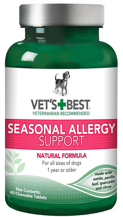 Vet’s Best Seasonal Allergy Relief | Dog Allergy Supplement | Relief from Dry or Itchy Skin | 60 Chewable Tablets
