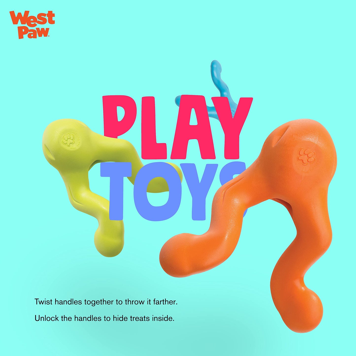 West Paw Zogoflex Tizzi Interactive Treat Dispensing Dog Fetch Play Toy, 100% Guaranteed Tough, It Floats!, Made in USA, 4.5-Inch Small, Aqua