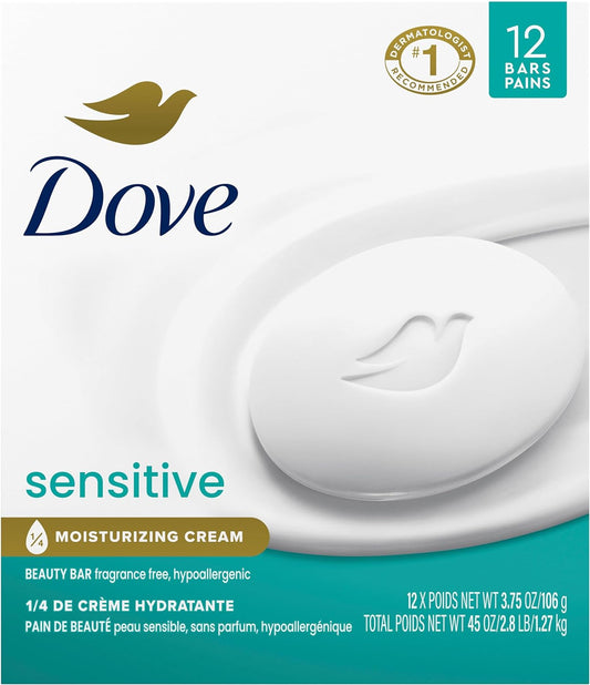 Dove Beauty Bar More Moisturizing Than Bar Soap for Softer Skin, Fragrance Free, Hypoallergenic Sensitive Skin With Gentle Cleanser