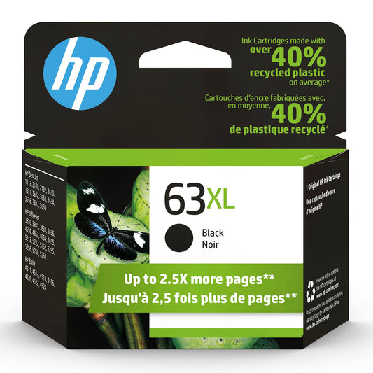 HP 63XL Black High-yield Ink Cartridge | Works with HP DeskJet 1112, 2130, 3630 Series; HP ENVY 4510, 4520 Series; HP OfficeJet 3830, 4650, 5200 Series | Eligible for Instant Ink | F6U64AN