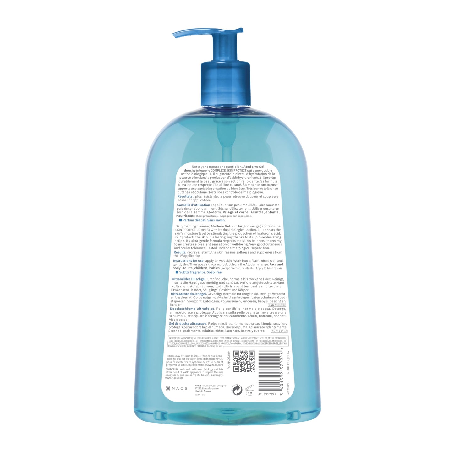 Bioderma - Atoderm Shower Gel Body Wash - Moisturizing Face and Body Cleanser for Normal to Dehydrated Sensitive Skin, 1lt