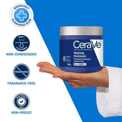 CeraVe Healing Ointment, Moisturizing Petrolatum Skin Protectant for Dry Skin with Hyaluronic Acid and Ceramides, Multi-Purpose Face, Body & Lip Balm, Lanolin-Free & Fragrance-Free, 85 g