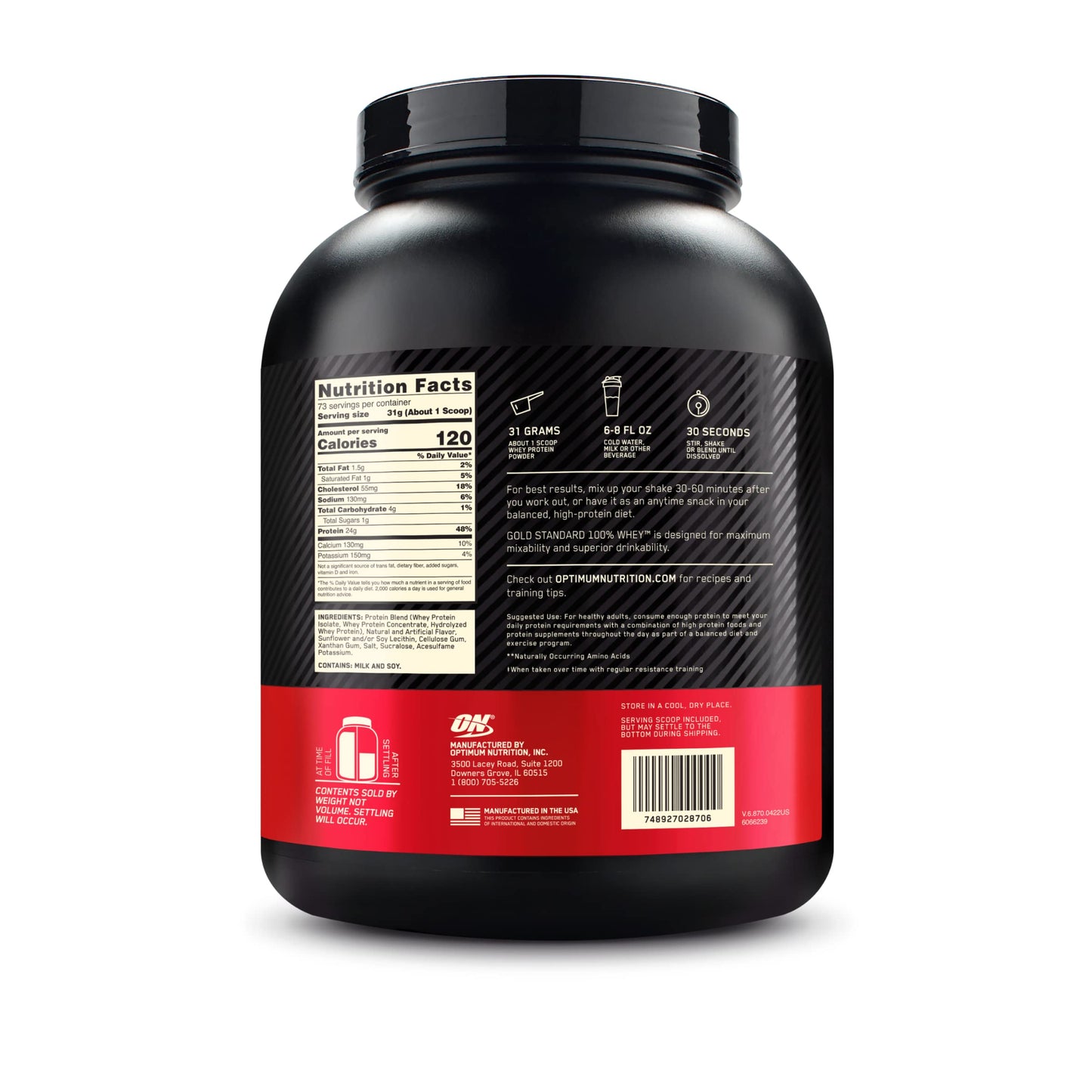 Optimum Nutrition Gold Standard 100% Whey Protein Powder, 2.270g - Extreme Milk Chocolate - 70 servings (packaging may vary)