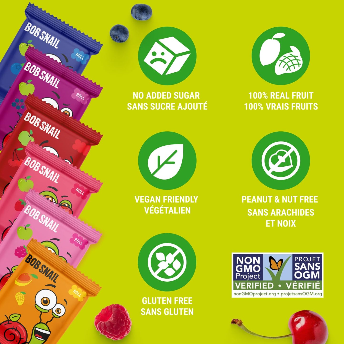 Bob Snail Healthy Snacks Berry Mix Family Pack - Nut free fruit Rolls with Blueberry, Raspberry & Strawberry, Candy box Fruit Snacks, All Natural Healthy Snacks for kids, No Added Sugar sour Candy, 80 pcs Pack / 800 gram candy bulk (Blueberry, Raspberry &