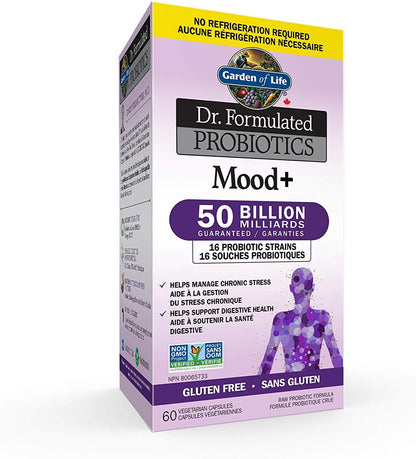 Garden of Life – Dr. Formulated Probiotics Mood+ | Manages Digestive Health & Symptoms of Chronic Stress | 50 Billion CFU + 16 Probiotic Strains | Includes Organic Ashwagandha and Blueberries