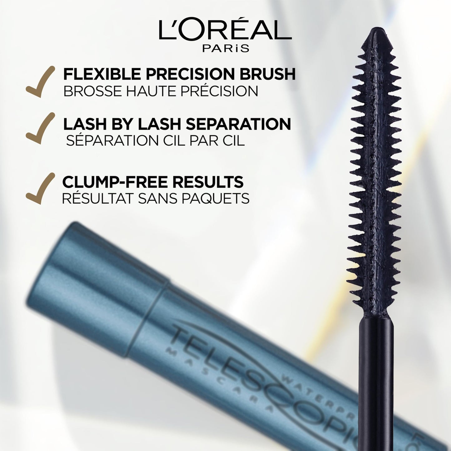 L’Oréal Paris Telescopic Mascara, Eyelash Lengthening Mascara, Unique Non-Clumping Formula, Delivers Intense Length, For Sensitive Eyes, Blackest Black, 8 ml