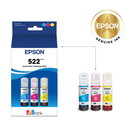 EPSON 522 EcoTank Ink Ultra-high Capacity Bottle Colour Combo Pack (T522520-S) Works with EcoTank ET-2400, ET-2720, ET-2800, ET-2803, ET-2840, ET-4700, ET-4800, ET-4810