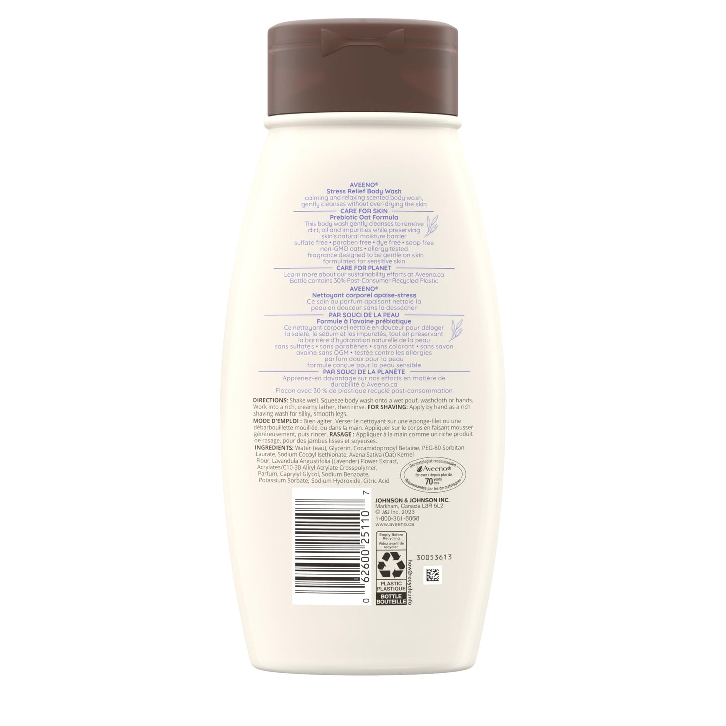 Aveeno Stress Relief Body Wash - Dry Skin, Colloidal Oatmeal, Ylang Ylang, Chamomile, Lavender Essential Oils, 975 mL (Packaging May Vary)