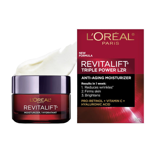 L'Oréal Paris Day Cream, Reduces Look of Wrinkles & Firms Skin, with Pro-Retinol, Vitamin C & Hyaluronic Acid, Revitalift Triple Power LZR, 50ml