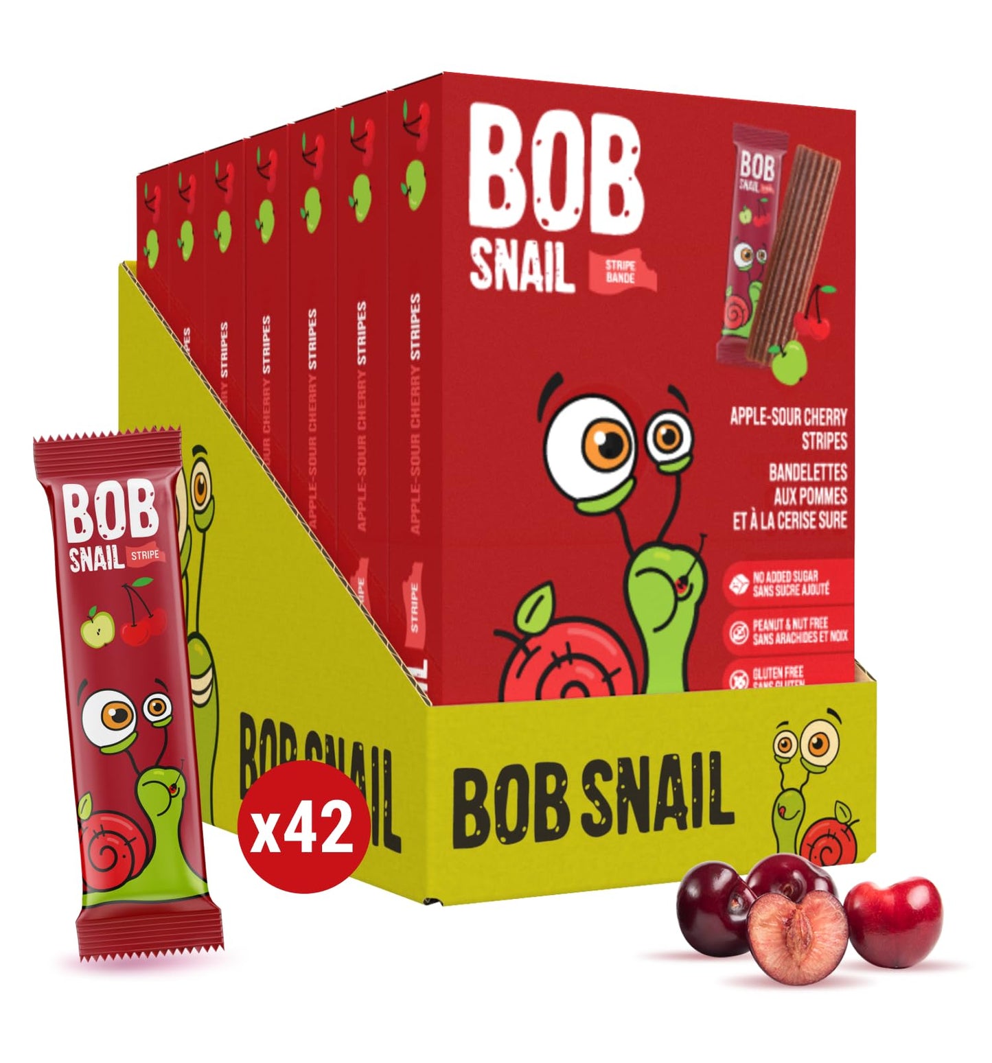 Bob Snail Fruit Leather Sweet & Sour Family Pack - Nut free fruit Roll Ups with Dried Mango,Sour Cherry & Blackcurrant, Candy box Fruit Snacks, All Natural Healthy Snacks for kids, Sugar Free sour Candy, 42 pcs Pack / 588 gram candy bulk (Exotic Mix)