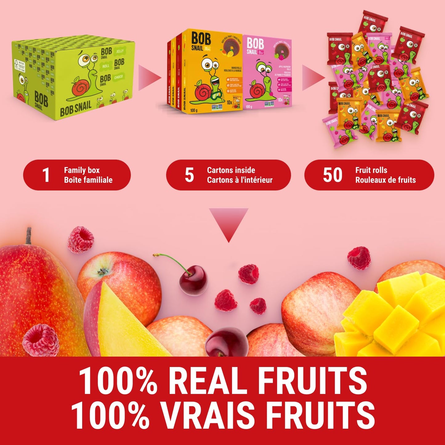 Bob Snail Healthy Snacks Berry Mix Family Pack - Nut free fruit Rolls with Blueberry, Raspberry & Strawberry, Candy box Fruit Snacks, All Natural Healthy Snacks for kids, No Added Sugar sour Candy, 80 pcs Pack / 800 gram candy bulk (Blueberry, Raspberry &