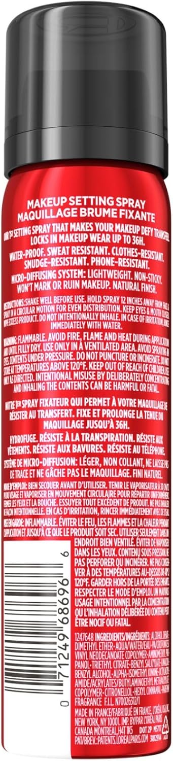 L’Oréal Paris Infallible 3-second Setting Spray, Up to 36H wear, Long-Lasting Fixing Spray for Face, Lightweight Setting Spray, Transfer proof, Waterproof 75ml