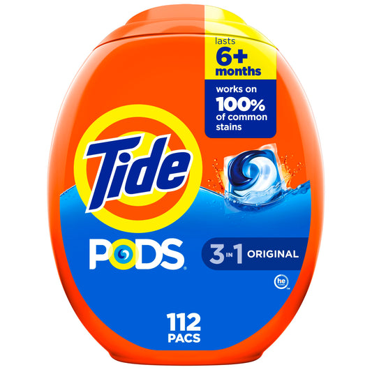 Tide PODS Laundry Detergent Pacs, Original Scent, Powerful 3-in-1 Clean in one Step, HE Compatible, 112 Count