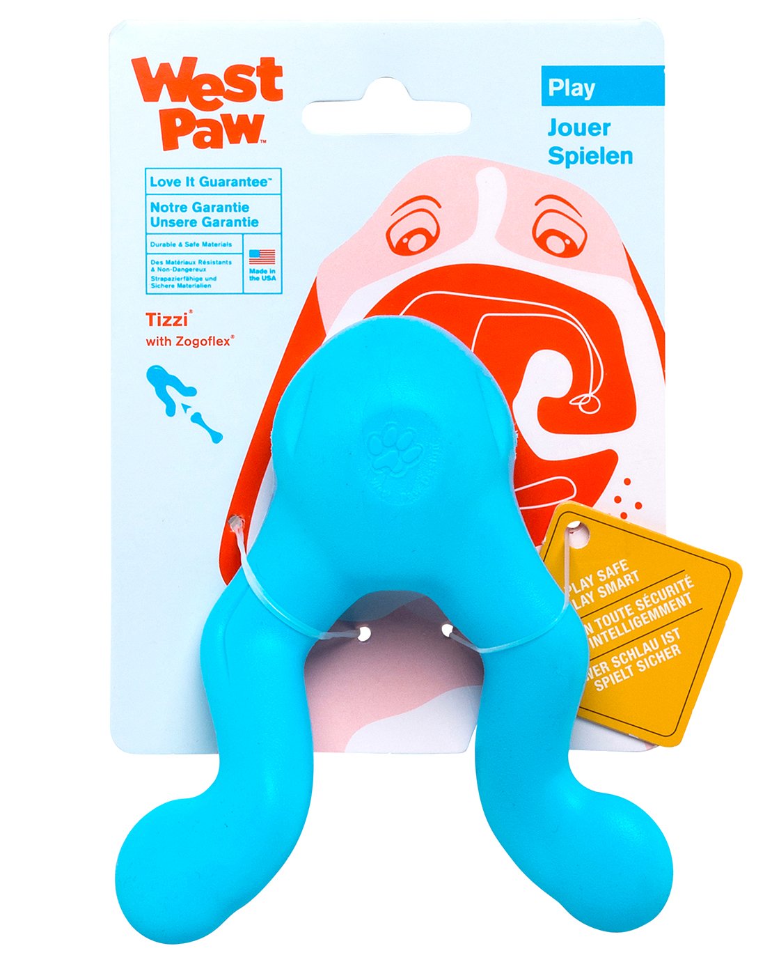 West Paw Zogoflex Tizzi Interactive Treat Dispensing Dog Fetch Play Toy, 100% Guaranteed Tough, It Floats!, Made in USA, 4.5-Inch Small, Aqua