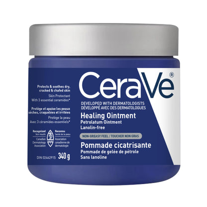 CeraVe Healing Ointment, Moisturizing Petrolatum Skin Protectant for Dry Skin with Hyaluronic Acid and Ceramides, Multi-Purpose Face, Body & Lip Balm, Lanolin-Free & Fragrance-Free, 85 g