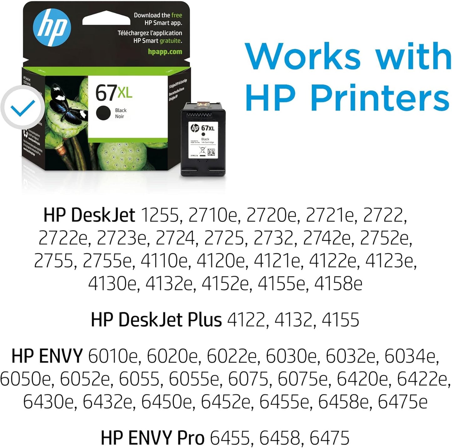 HP Original 67XL Black High-Yield Ink Cartridge | Works with HP DeskJet 1255, 2700, 4100 Series, HP Envy 6000, 6400 Series | Eligible for Instant Ink | 3YM57AN