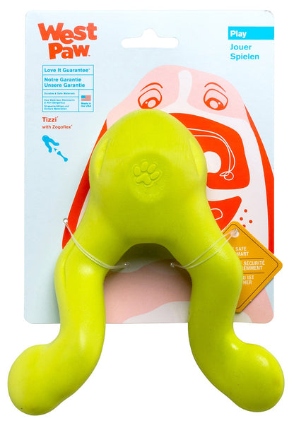 West Paw Zogoflex Tizzi Interactive Treat Dispensing Dog Fetch Play Toy, 100% Guaranteed Tough, It Floats!, Made in USA, 4.5-Inch Small, Aqua