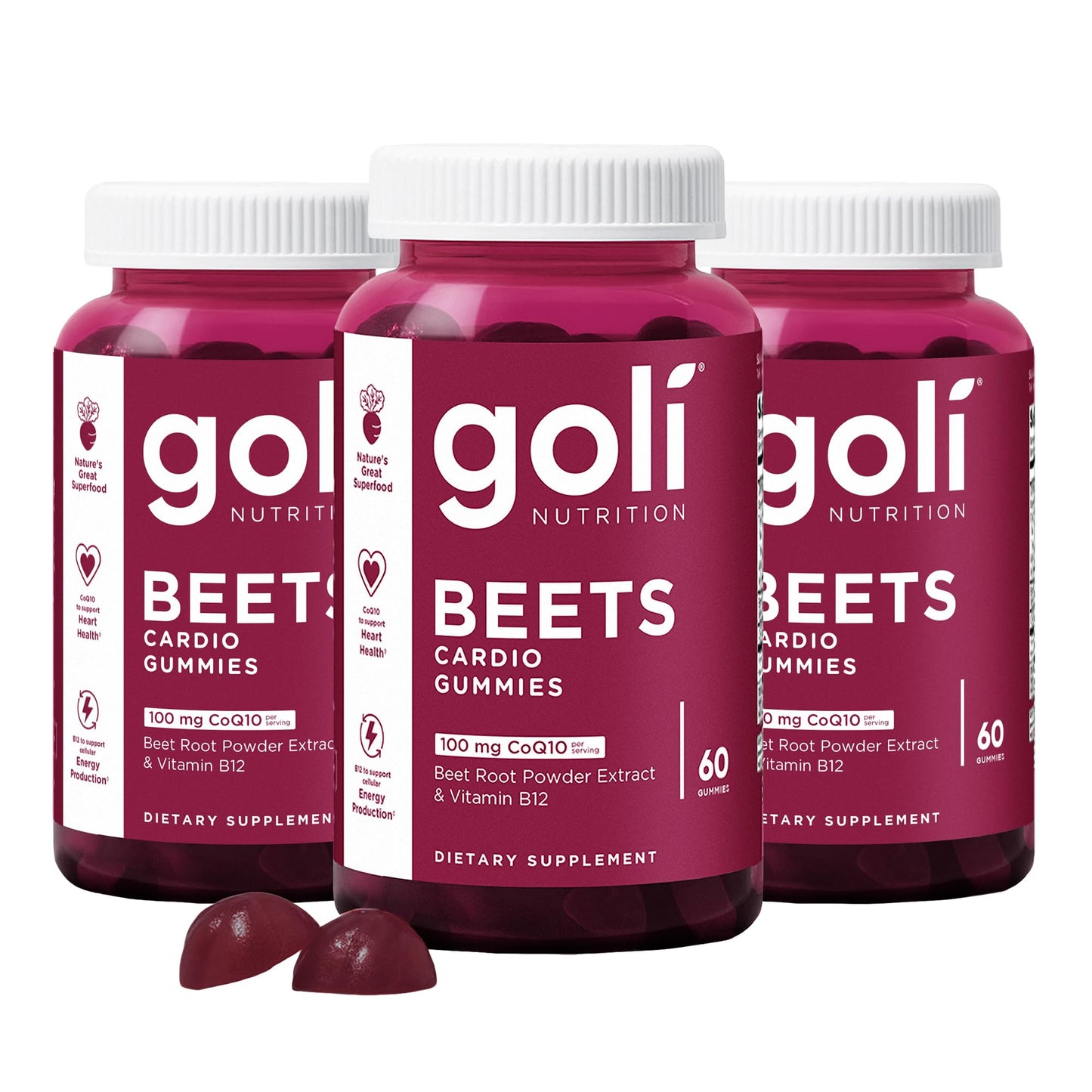 Goli Nutritional Supplement, Beets Cardio Gummy - 60 Count - 100mg CoQ10 & Beet Root Extract - Gluten-Free, Vegan, Non-GMO, and Gelatin-Free. Nature's Great Superfood.