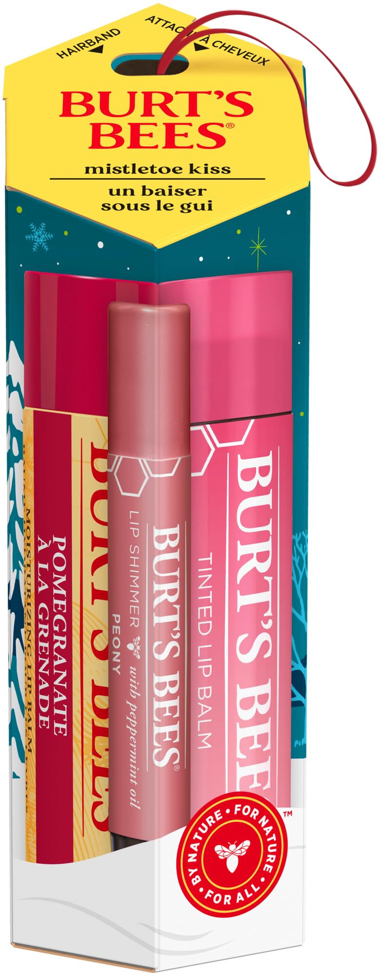 Burt's Bees Kissable Colour Gift Set, Warm Collection, 3 Lip Shimmers in Peony, Rhubarb and Fig
