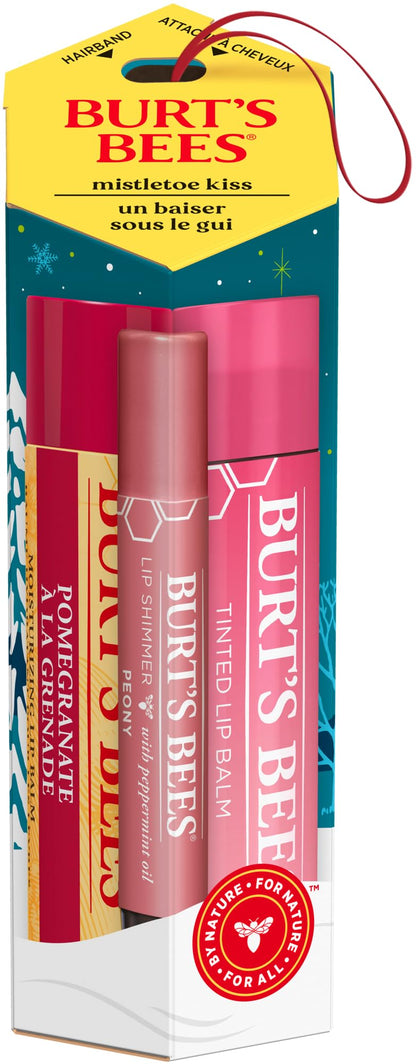 Burt's Bees Kissable Colour Gift Set, Warm Collection, 3 Lip Shimmers in Peony, Rhubarb and Fig