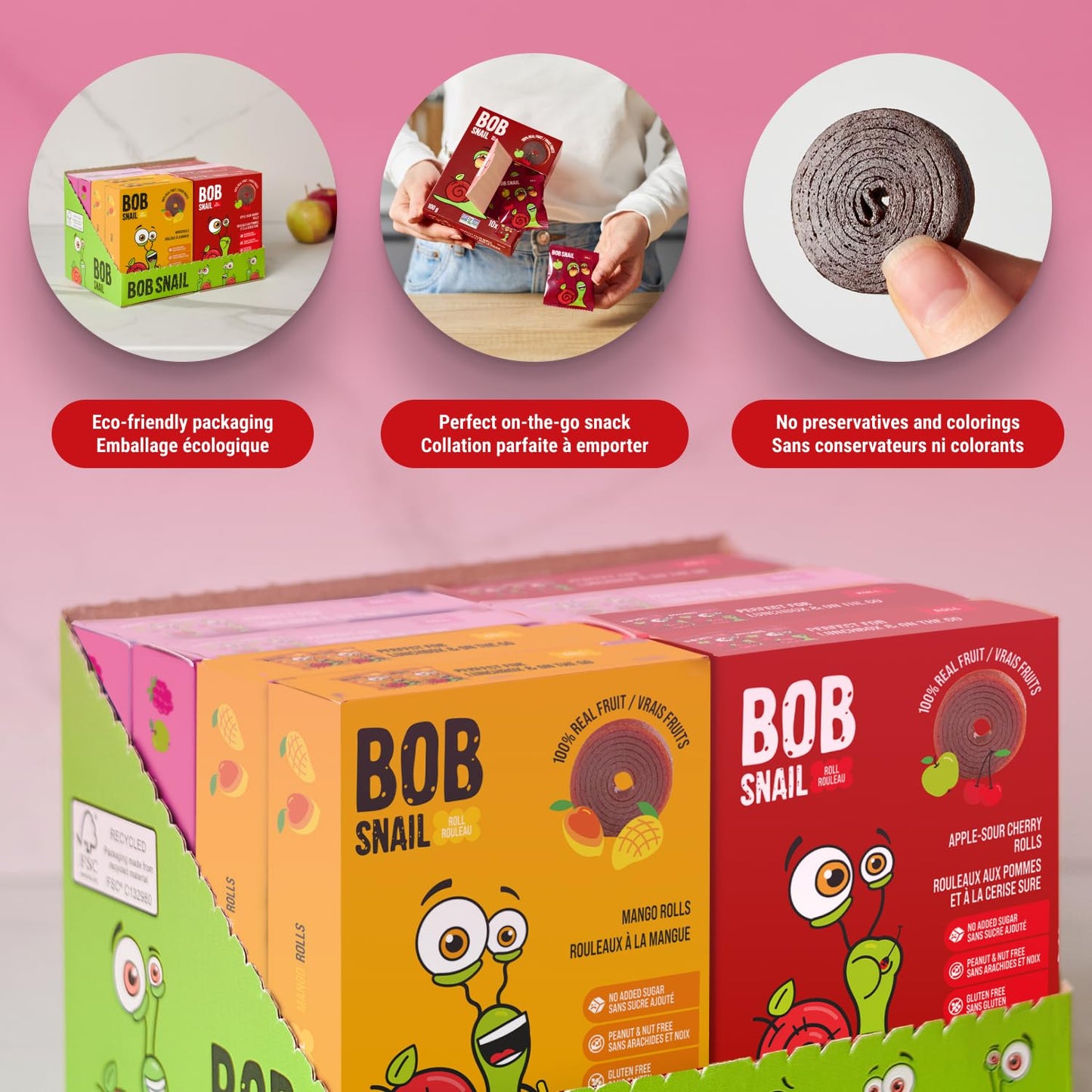 Bob Snail Healthy Snacks Berry Mix Family Pack - Nut free fruit Rolls with Blueberry, Raspberry & Strawberry, Candy box Fruit Snacks, All Natural Healthy Snacks for kids, No Added Sugar sour Candy, 80 pcs Pack / 800 gram candy bulk (Blueberry, Raspberry &