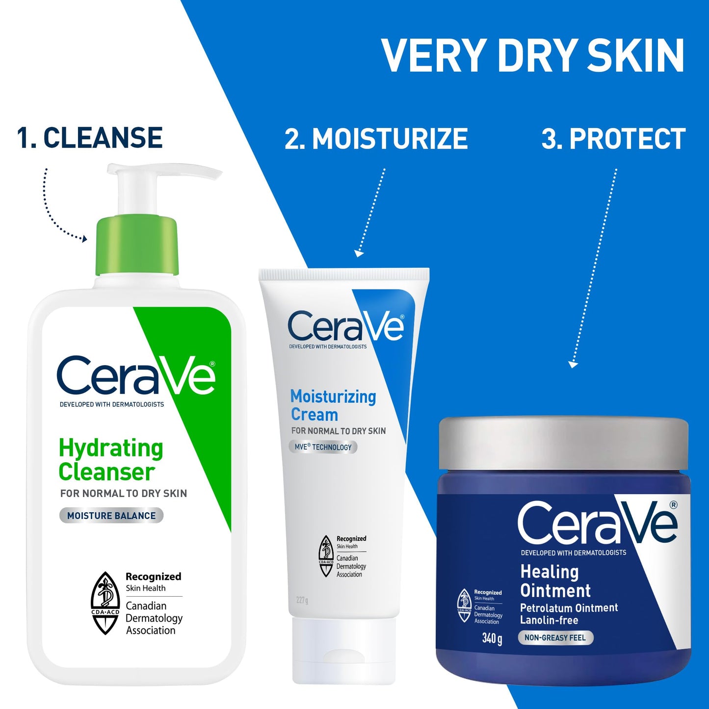 CeraVe Healing Ointment, Moisturizing Petrolatum Skin Protectant for Dry Skin with Hyaluronic Acid and Ceramides, Multi-Purpose Face, Body & Lip Balm, Lanolin-Free & Fragrance-Free, 85 g