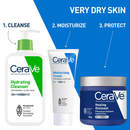 CeraVe Healing Ointment, Moisturizing Petrolatum Skin Protectant for Dry Skin with Hyaluronic Acid and Ceramides, Multi-Purpose Face, Body & Lip Balm, Lanolin-Free & Fragrance-Free, 85 g