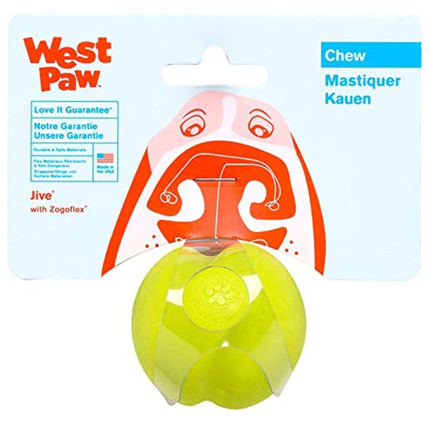 West Paw Zogoflex Jive Durable Nearly Indestructible Dog Ball Chew-Fetch-Play Dog Toy, 100% Guaranteed Tough, It Floats!, Made in USA, Large 3-1/4-Inch, Tangerine