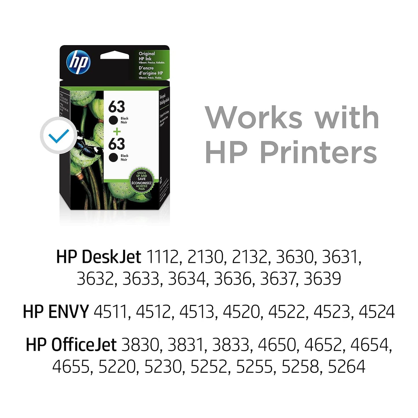 HP 63XL Black High-yield Ink Cartridge | Works with HP DeskJet 1112, 2130, 3630 Series; HP ENVY 4510, 4520 Series; HP OfficeJet 3830, 4650, 5200 Series | Eligible for Instant Ink | F6U64AN